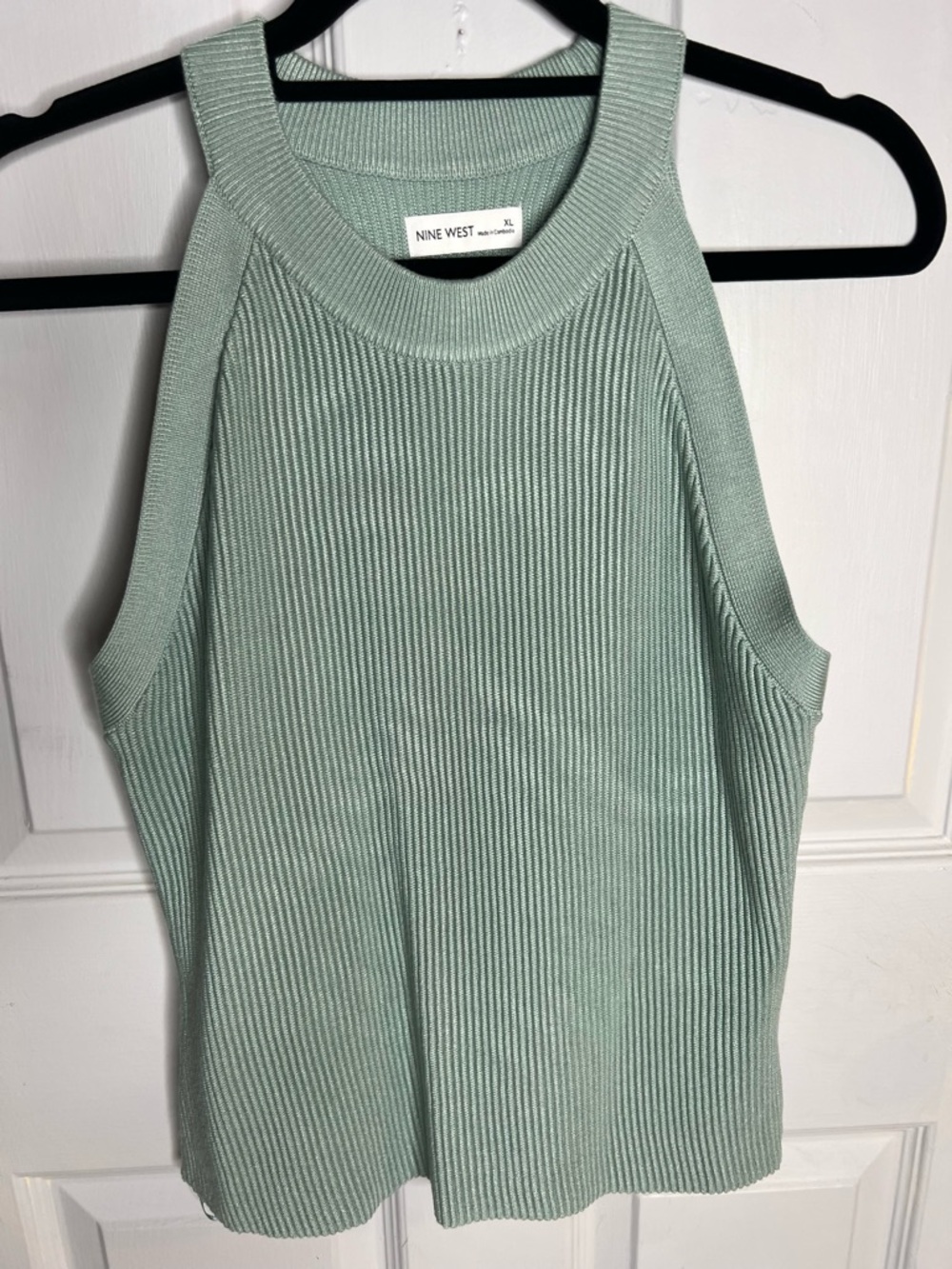 Nine West Sage Green Ribbed Halter Tank Top
